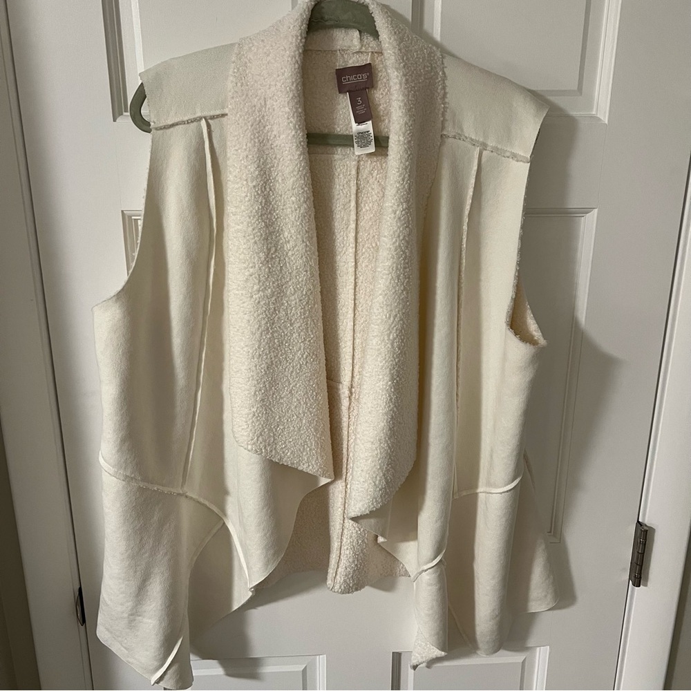 Chico's Cozy Ivory faux suede open waterfall vest plush lining Size 3 (XL)